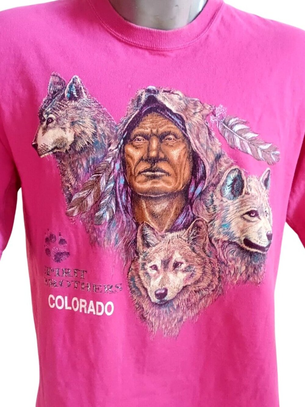 Vintage T-shirt Large Wolf Chief Mens 90's Signal Southwest Pink Colorado USA